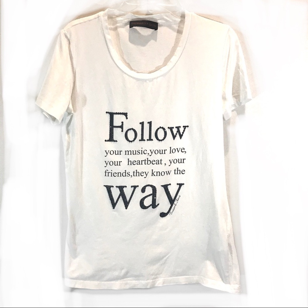 Trussardi Jeans Short Sleeve White Tee Bejeweled